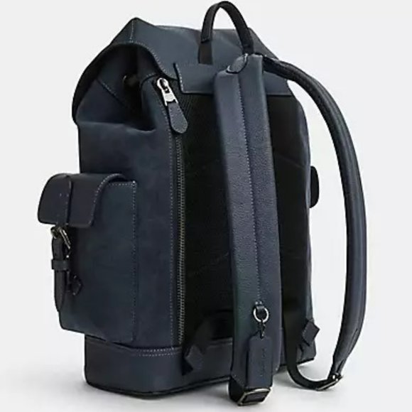 Coach Hudson Gunmetal Denim Suede Leather Backpack - Picture 2 of 14